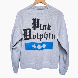 PINK DOLPHIN Sweatshirt Gray Logo Fleece Lined Loungewear Unisex Fit Size SMALL